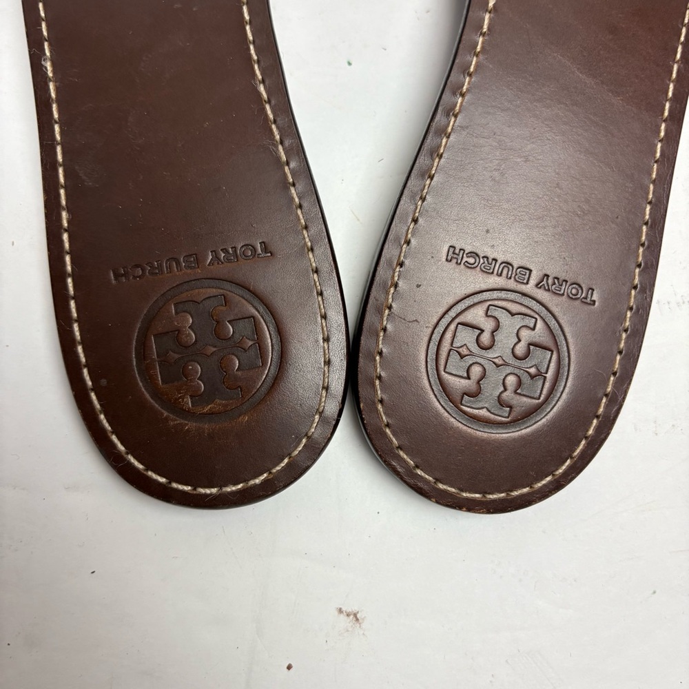 Tory Burch Gail-Pitone Rocha Snake Sandals Slides Gray Leather Size 10 - Picture 6 of 9